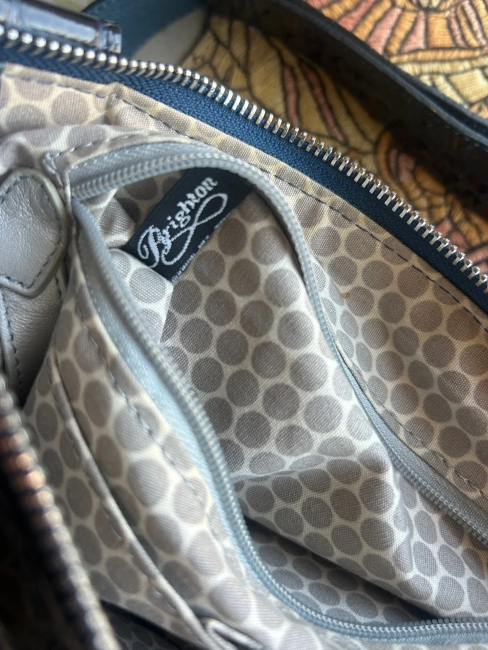 Brighton Navy Nylon Crossbody Bag with Croc Pattern Leather Trim
